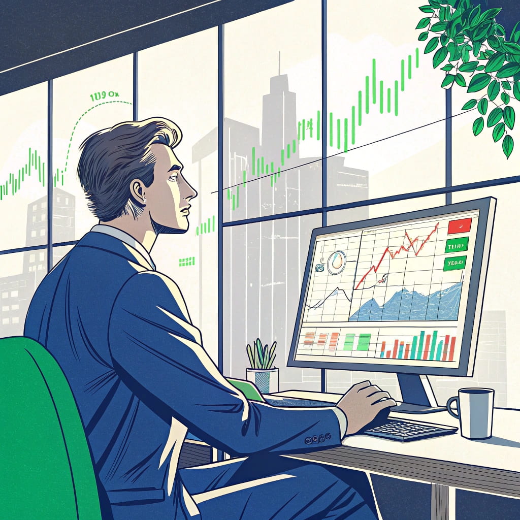 man investing in stock market illustration